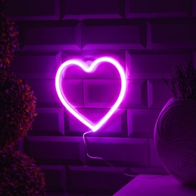 Неоновая вывеска «Сердце» 20 × 20 см, батарейки ААх3 (не в комплекте), USB, свечение розовое