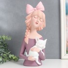 Сувенир полистоун "Малышка с косой, бантом в горох, с котом" 36х12х15,5 см - фото 802201597