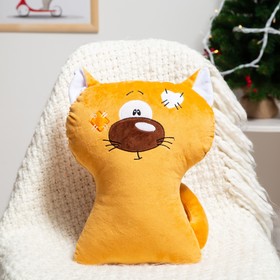 Подушка-игрушка Кот с заплаткой 31х39см, бежевый, плюш, холофайбер