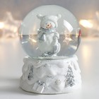 Сувенир полистоун водяной шар "Снеговик в шапочке с помпошками" 7х6,7х8,8 см - фото 5543565