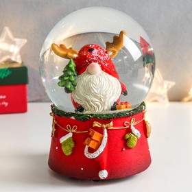 Стеклянный шар музыка "Дед Морозик с оленьими рожками" 11,5х11,5х14 см
