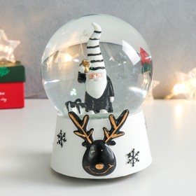 Сувенир полистоун водяной шар музыка "Дед Мороз в полосатом колпаке" 11,5х11,5х14 см