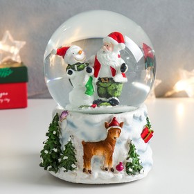 {{photo.Alt || photo.Description || 'Стеклянный шар музыка &quot;Снеговик и Дед Мороз с оленёнком&quot; 11,5х11,5х14 см'}}