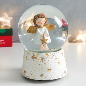 Стеклянный шар музыка "Ангел со звездой" белый с золотом 11,5х11,5х14 см