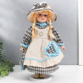 Кукла коллекционная керамика "Лена в голубом платье и шляпке в клетку" 30 см в Донецке
