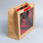 Пакет крафтовый с пластиковым окном «Новогодняя клетка», 31 х 26 х 11 см 7724296