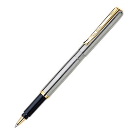 Ручка-роллер PIERRE CARDIN GAMME, корпус латунь, отделка сталь с позолотой, узел 0.6 мм, чернила синие, стальная