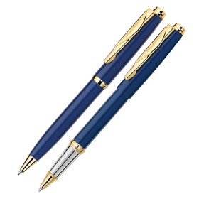 Набор ручка шариковая + роллер PIERRE CARDIN PEN&PEN, корпус латунь лакированная, отделка сталь с позолотой, узел 0.7 + 0.6 мм, чернила синие, синий