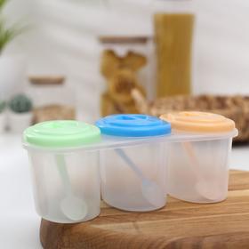 Набор банок для сыпучих продуктов «Комфорт», 3 шт, 21×9,5×8 см, с ложками, без выбора цвета