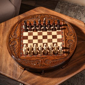 Шахматы ручной работы "Круглые", на ножках, 58х58 см, массив ореха, Армения