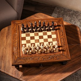 Шахматы ручной работы "Классика с резкой", на ножках, 50х50 см, массив ореха, Армения