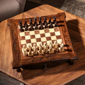 Шахматы ручной работы "Эксклюзив", с ящиками, на ножках, 50х50 см, массив ореха, Армения