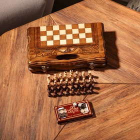Шахматы ручной работы "Стандарт", с ручкой, 30х19 см, массив, массив ореха, Армения