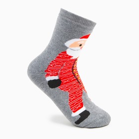 Носки махровые «Дед мороз и олень», цвет серый, размер 23-25