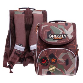 Ранец школьный Стандарт, 33 х 25 х 13 см, Grizzly RAm-285 + мешок для обуви, "Милитари" чёрный RAm-285-61