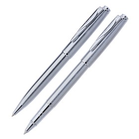 Набор ручка шариковая + роллер PIERRE CARDIN PEN&PEN, корпус латунь, отделка сталь и хром, узел 0.7 мм, чернила синие, серебристый