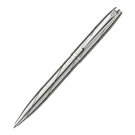Ручка шариковая PIERRE CARDIN LEO 750, корпус латунь, отделка сталь и хром, гравировка по всему корпусу ручки, узел 1.0 мм, чернила синие, серая