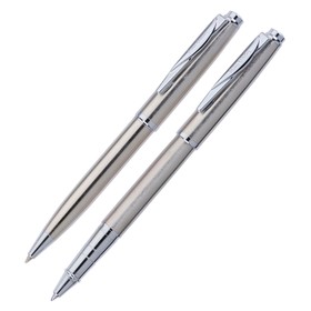 Набор ручка шариковая + роллер PIERRE CARDIN PEN&PEN, корпус латунь, отделка сталь и хром, узел 0.7 мм, чернила синие, стальной