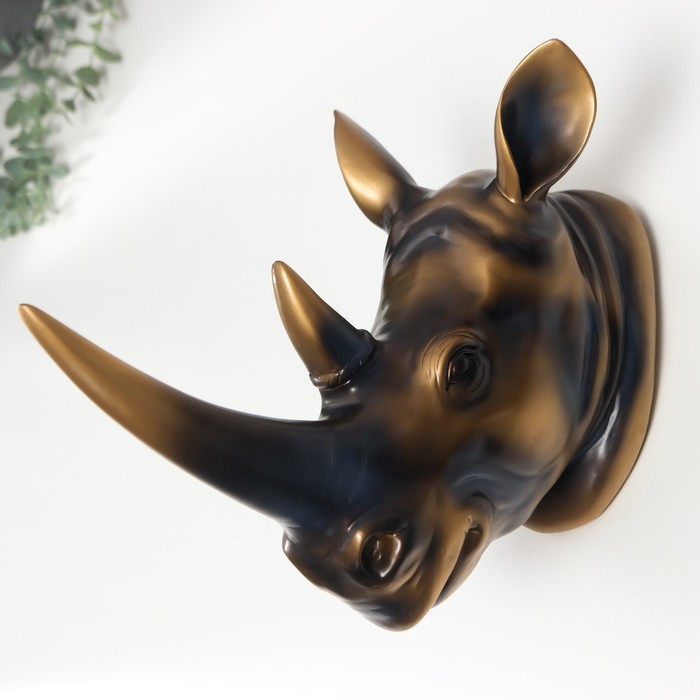 Сувенир полистоун настенный декор "Голова носорога" состаренная медь 24х32х15,5 см - фото 5660199