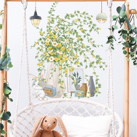 Наклейка пластик интерьерная цветная "Зайчик у вазы с ромашками" 30х45 см