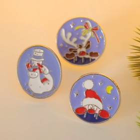 Набор значков "Рождественские истории" снеговик, цветной в серебре