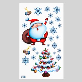 Интерьерная наклейка "Дед мороз и снежинки" 30х50 см