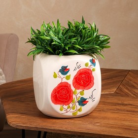 Горшок для цветов "Розы", с узором, разноцветный, керамика, без поддона, 4.5 л, 1 сорт, микс, Иран