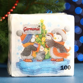 Салфетки бумажные Гармония цвета «Пингвинята», 24х24 см, 100 листов