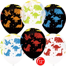 Шар латексный 12'' «Яркие динозаврики», флуоресцентный, 5-сторонний, набор 25 шт., МИКС
