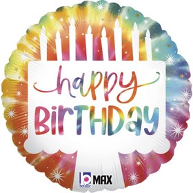 Шар фольгированный 18'' «С днём рождения!», торт и свечи, круг, градиент, 1 шт.