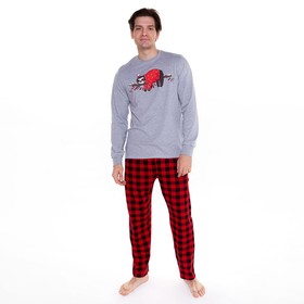 Пижама мужская, цвет серый/красный, размер 50