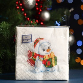 Салфетки бумажные "Art Bouquet" Снеговик с подарком, 2 слоя, 20x20, 30 листов в Донецке