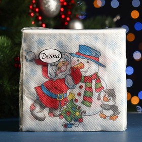 Салфетки бумажные ′Desna Design′ Дед Мороз и Снеговик, 1 слой, 24x24, 40 листов в Донецке