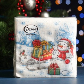 Салфетки бумажные ′Desna Design′ Снеговик с подарками, 1 слой, 24x24, 40 листов в Донецке