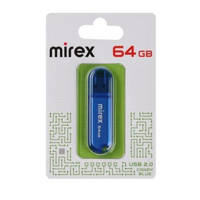 Флешка Mirex CANDY BLUE, 64 Гб ,USB2.0, чт до 25 Мб/с, зап до 15 Мб/с, синяя