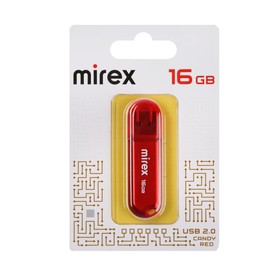 Флешка Mirex CANDY RED, 16 Гб ,USB2.0, чт до 25 Мб/с, зап до 15 Мб/с, красная