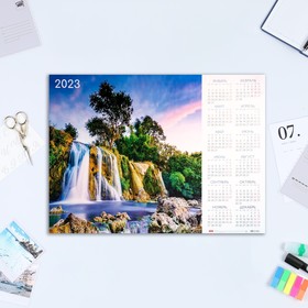 Календарь листовой "Водопады" бумага, 2023 год, А2
