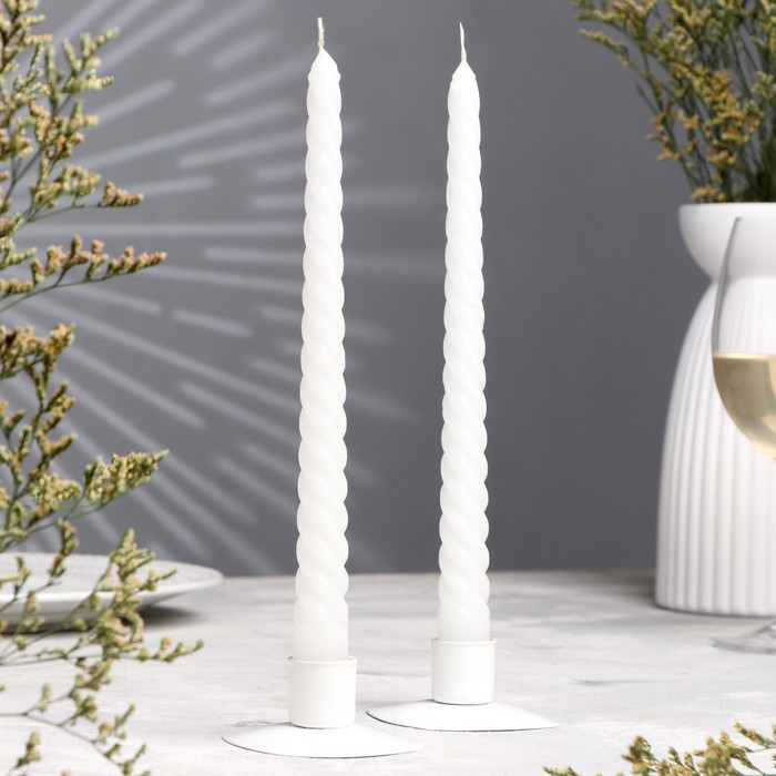 Набор свечей витых, 2,2х 25 см, 2 штуки, белый, "Богатство Аромата" - фото 4466785