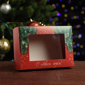 Подарочная коробка, с окном, сборная "Новогодняя", 21 х 15 х 7 см