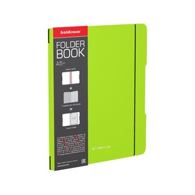 Тетрадь А5+, 48 листов в клетку ErichKrause "FolderBook Neon", сменная пластиковая обложка, блок офсет, белизна 100%, зелёная