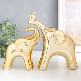 Сувенир керамика "Два слона, сердце на хоботе" золото набор 2 шт 20,5х25х6 см