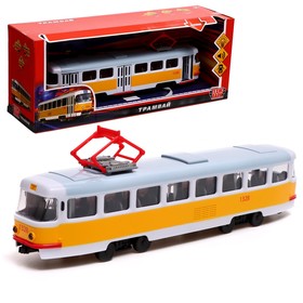 Модель пластик «Трамвай», 28 см, открываются двери, цвет жёлтый, световые и звуковые эффекты
