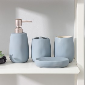 Набор аксессуаров для ванной комнаты SAVANNA Soft, 4 предмета (мыльница, дозатор для мыла 400 мл, 2 стакана), цвет голубой