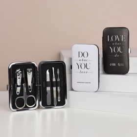 Набор маникюрный «DO WHAT YOU LOVE», 6 предметов, в футляре, PVC-коробка, цвет чёрный/белый