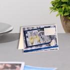 Открытка ручной работы "С Новым Годом!" бокалы, часы, синяя лента 9308590