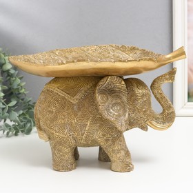 Сувенир полистоун подставка"Слон с наскальными рисунками" золотистый 30х16х20 см