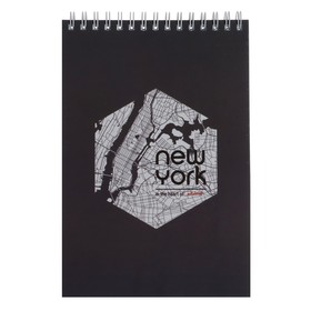 Блокнот А5, 100л в клетку на гребне "Нью-Йорк", обложка мелованный картон, ВД лак, блок офсет