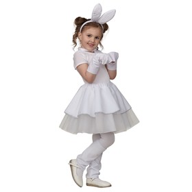 Карнавальный костюм «Зайка Буся», юбка, гетры, перчатки, бантик на шею, ободок, рост 110-134 см