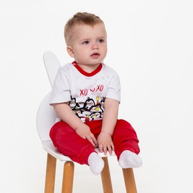 Пижама детская (футболка, брюки) «Пингвины», цвет красный/белый, рост 74 см