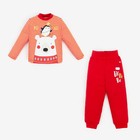 Пижама детская (лонгслив, брюки) «Медведь и Пингвин», цвет белый полоска/красный, рост 80 см - фото 5876302
